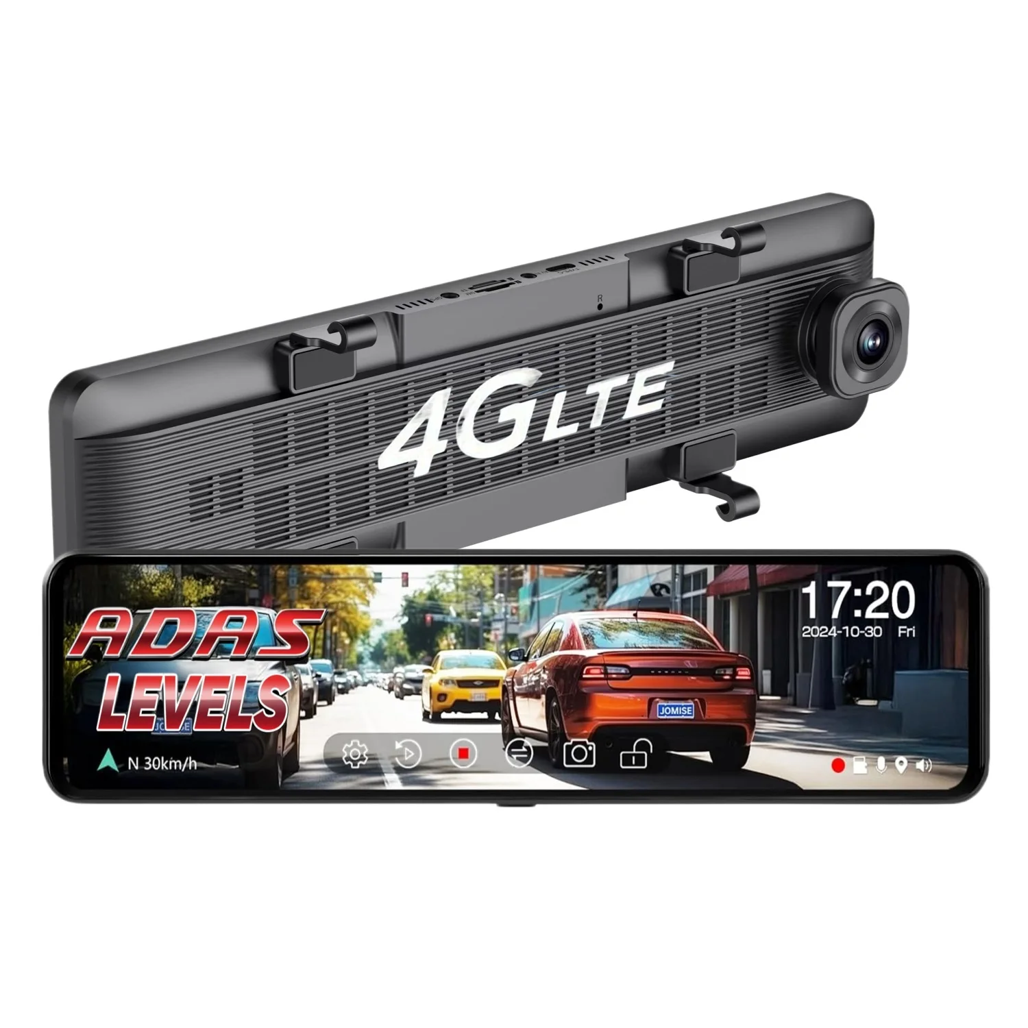 4G Android 8 car black box video recorder 12 inch 1080P Rearview Mirror GPS Navigation mobile app remote monitor ADAS dash cam