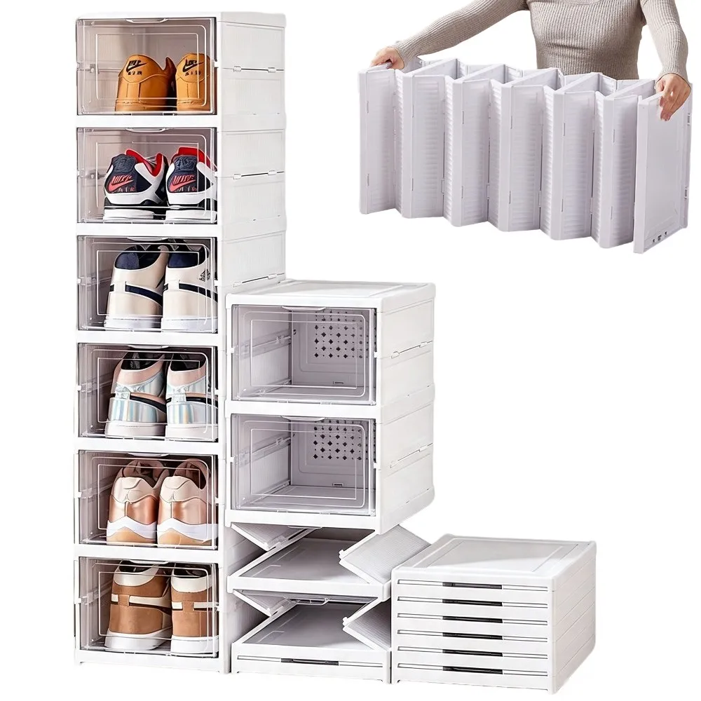 Mobiletto porta scarpe trasparente a 6 ripiani, pieghevole, con anta in acrilico trasparente, antipolvere, resistente all'umidità e impilabile.
