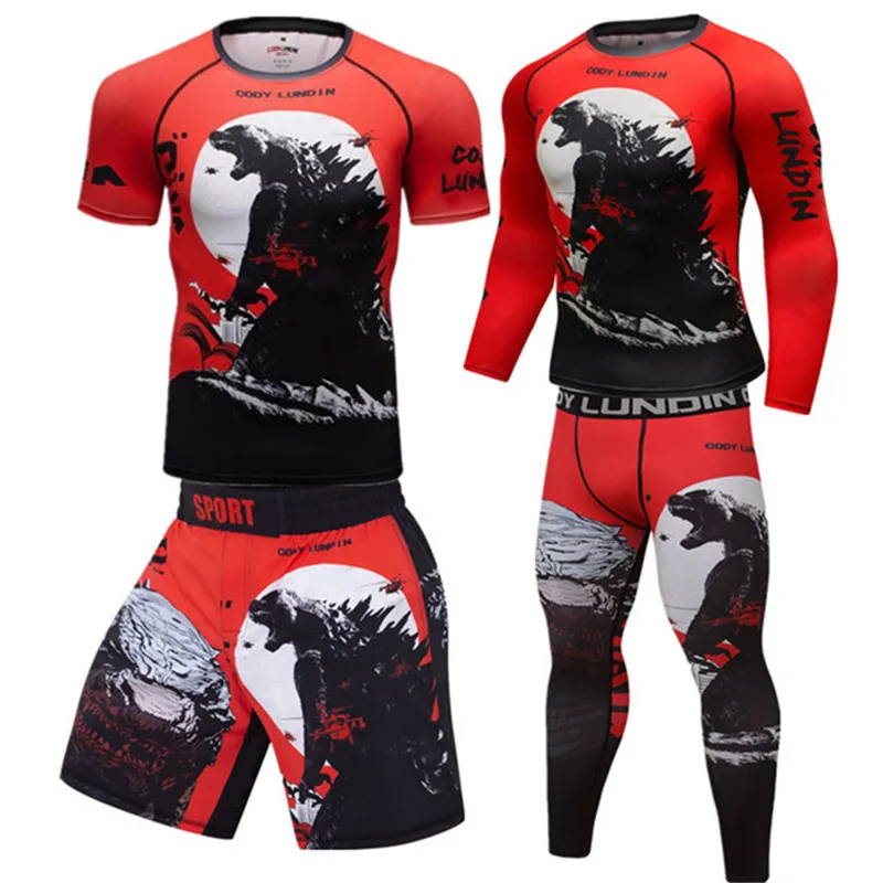 

New Men's Muay Thai Men Kickboxing Sport Suit MMA BJJ Rashguard T Shirts Rash Guard Fitness Tracksuit Boxing Jersey Set 11