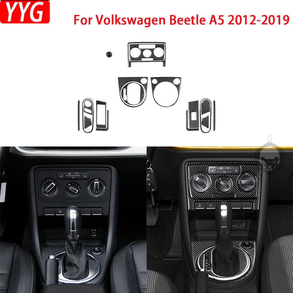 

For Volkswagen Beetle A5 2012-2019 Carbon Fiber Dashboard Gear AC CD Panel Cover Car Interior Decoration Accessories Sticker