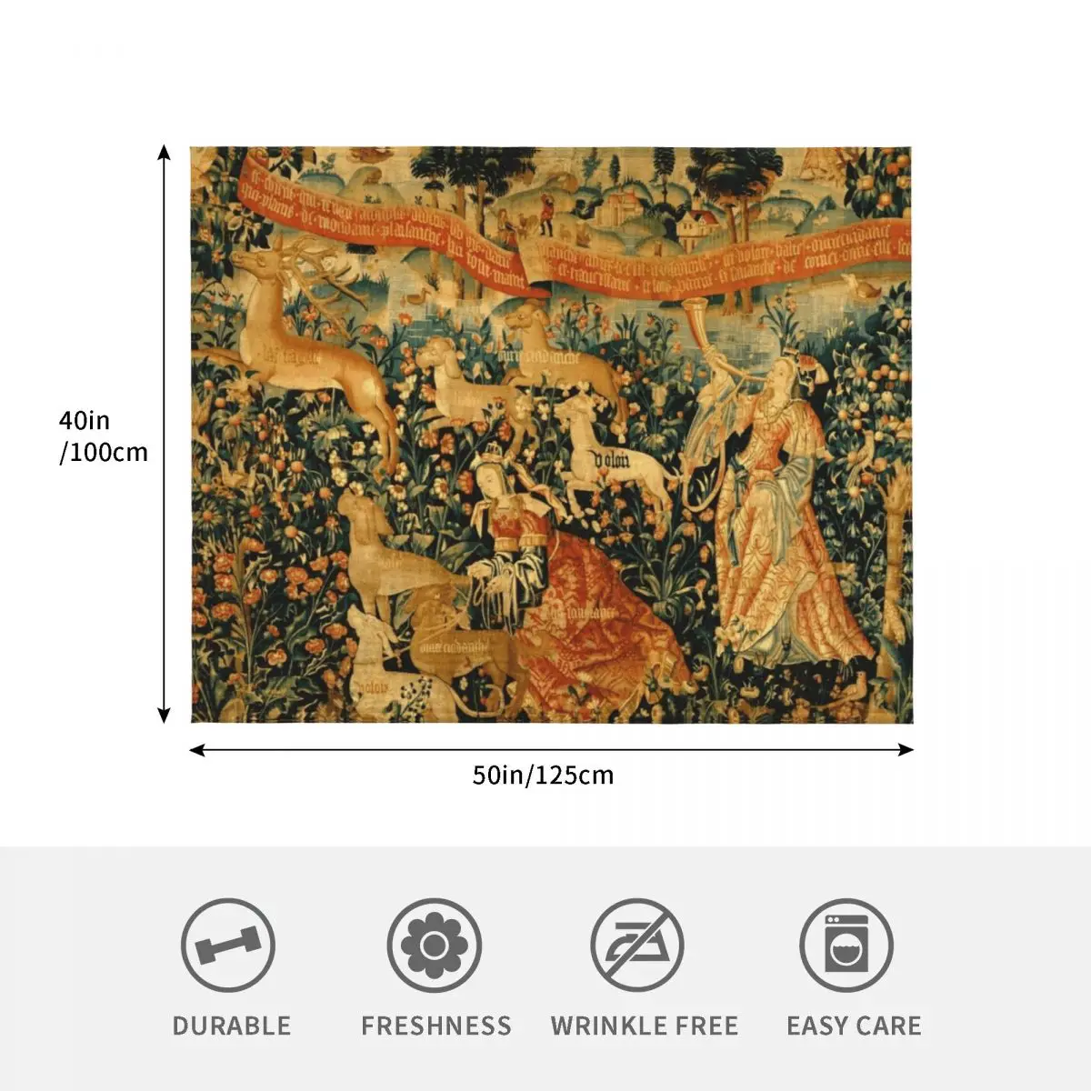 مشهد صيد الغزلان في العصور الوسطى مع السيدات والكلاب العتيقة نسيج رمي بطانية التخييم لبطانيات المعزي رقيقة أريكة #4