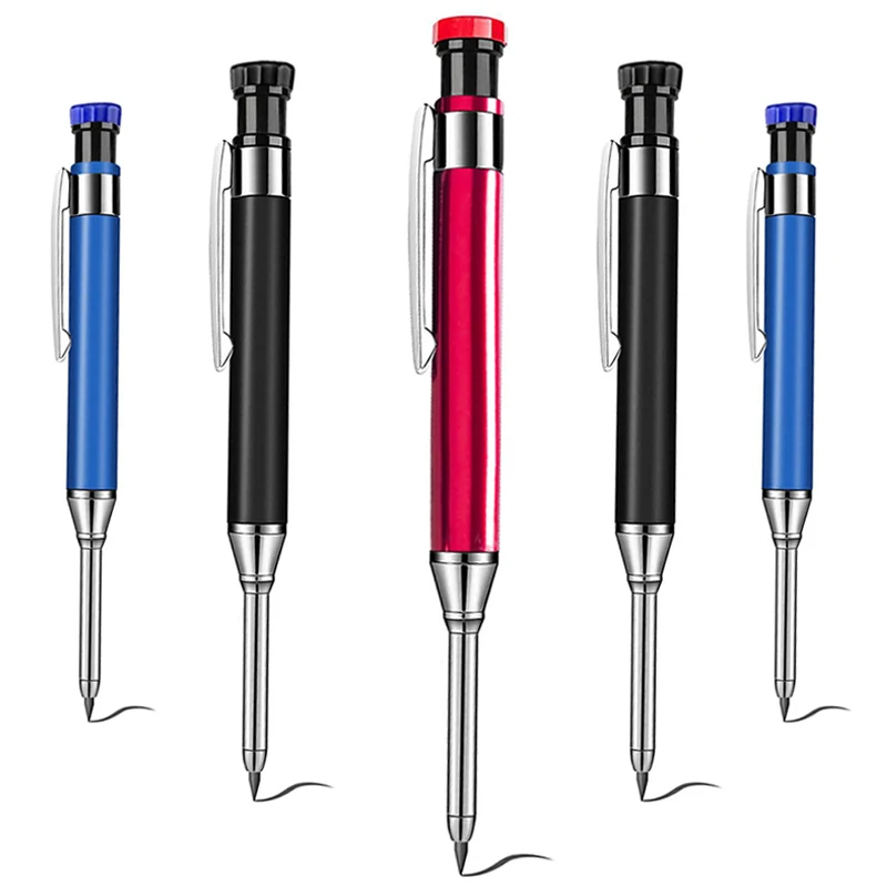 2.8mm Red Blue Black Metal Automatic Pencil Set 2B Lead Core Long Headed Woodworking Deep Hole Architectural Drawing Pen