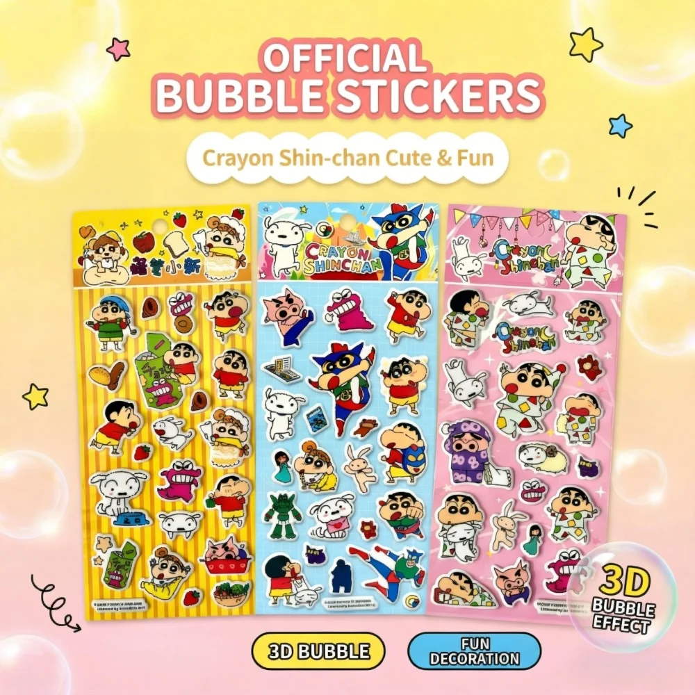 Adesivos 3D PVC Originais Crayon Shin-chan Kawaii Anime para Decoração de Diários, Scrapbooks, Laptops e Celulares para Meninas
