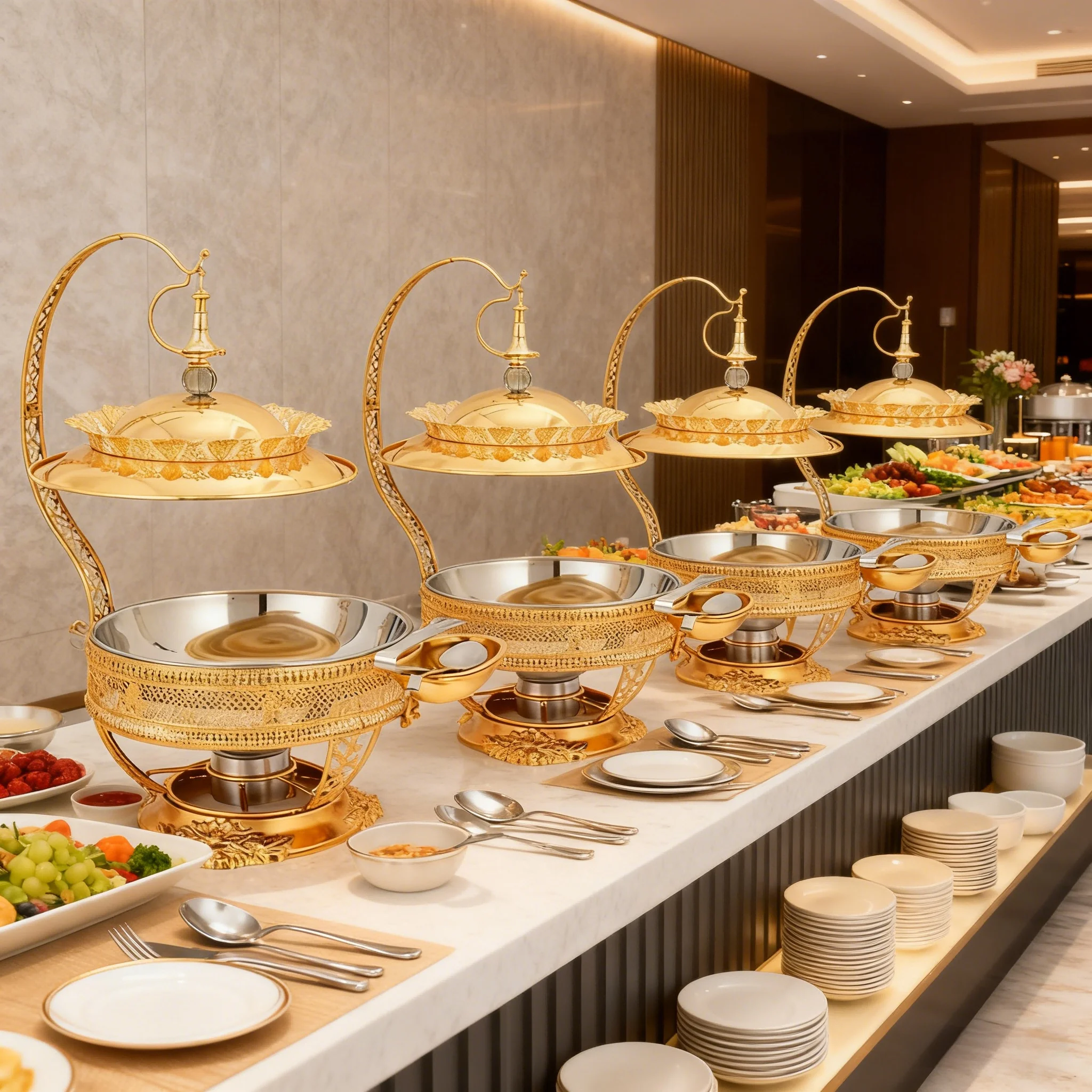 Gold Stainless Steel Fuel-Powered Buffet Chafing Dish 8L Capacity for Hotels Restaurants Weddings Banquets