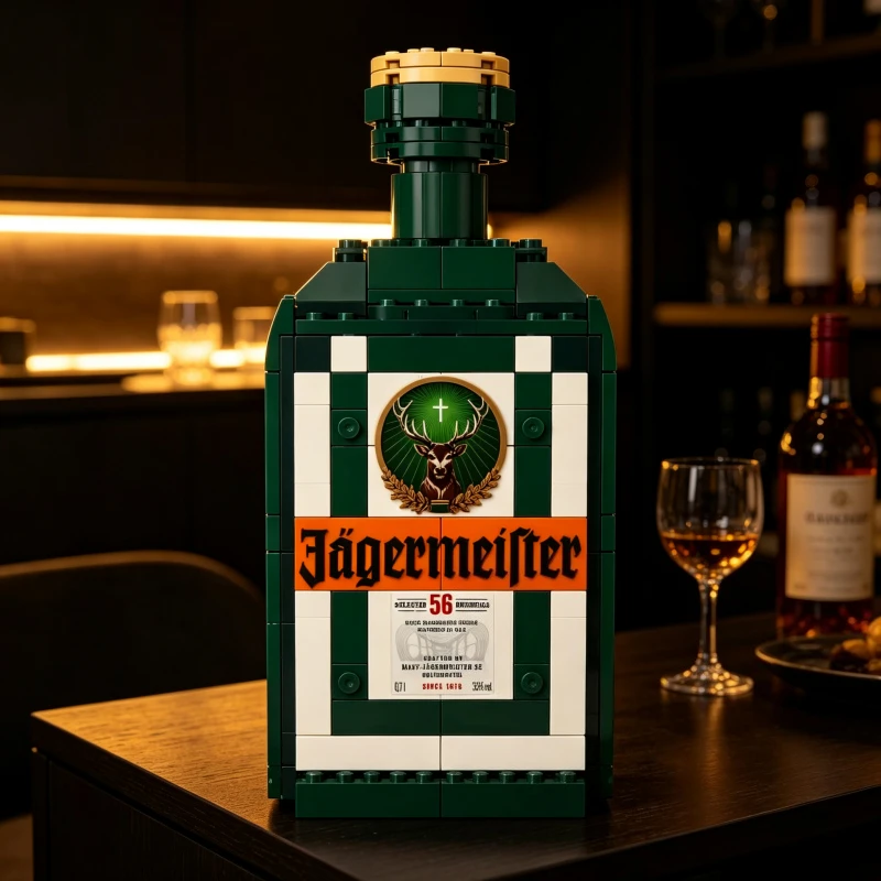 Jagermeister Liqueur Bottle Building Blocks Model Home Bar Decor Collectible Bricks