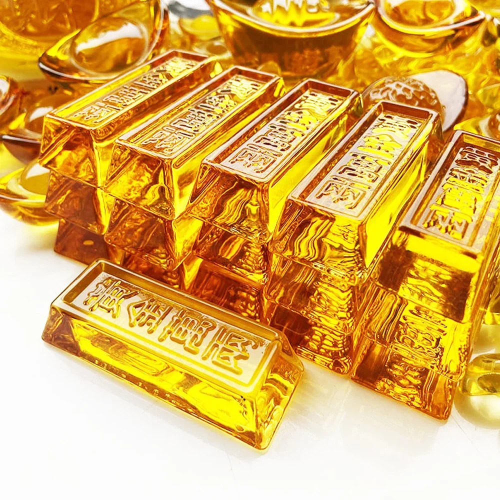 Artificial Crystal Glass Gold Bars Chinese Style Lucky Wealth Feng Shui Ornament Paperweight Photography Props Home Decor Gift