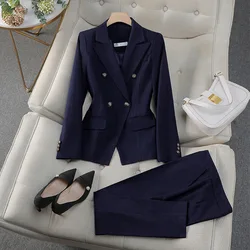 Official Interview Formal Blue Blazer Women High-end Pant Suit Career Temperament College Students Hotel Manager Workwear Jacket