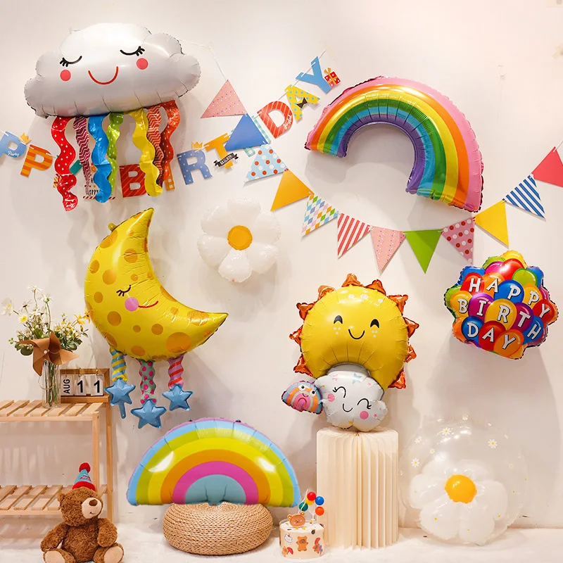 Smile White Cloud Rainbow Foil Balloons Sun Moon Kids Toy Ballon Boy Girl Birthday Party Decorations Baby Shower Globos