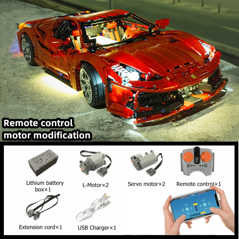 Refitted Engine RC LED Light Set Remote Control Motor Accessories Compatible Kbox 10304 Ferraril 458 Sport Car Building Blocks