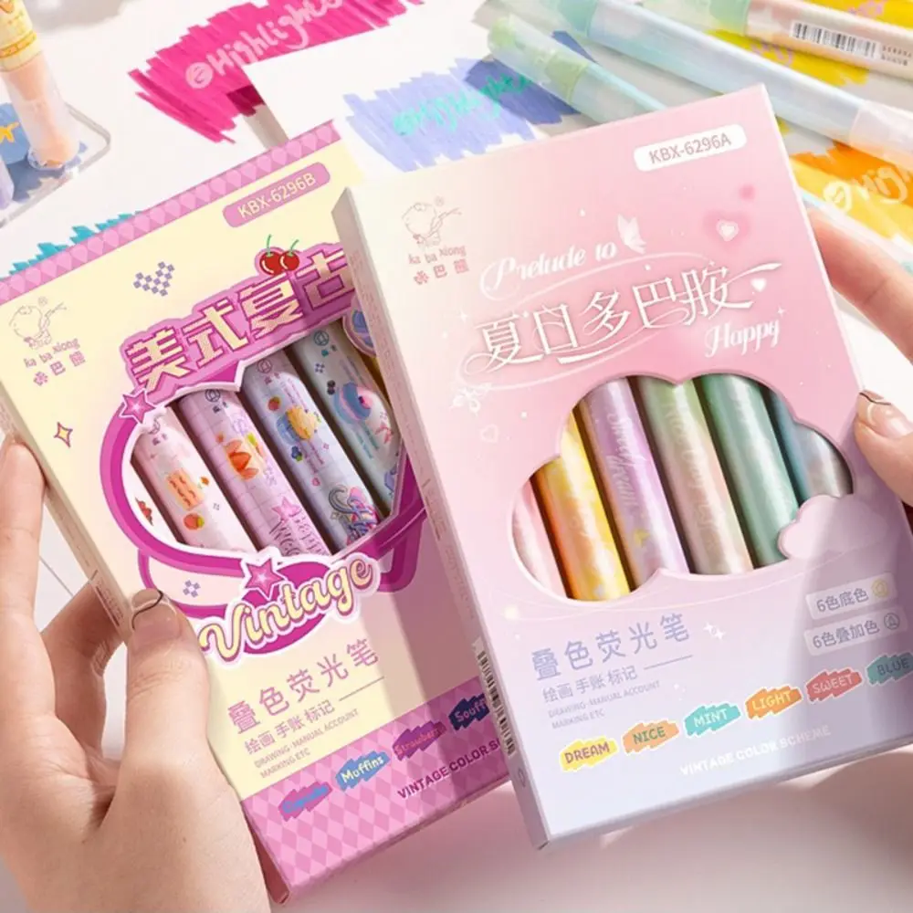

6PCS Double Head Highlighter Eye Protection Graffiti Fluorescent Pen Stackable Coloring Stationery Color Marker Pen