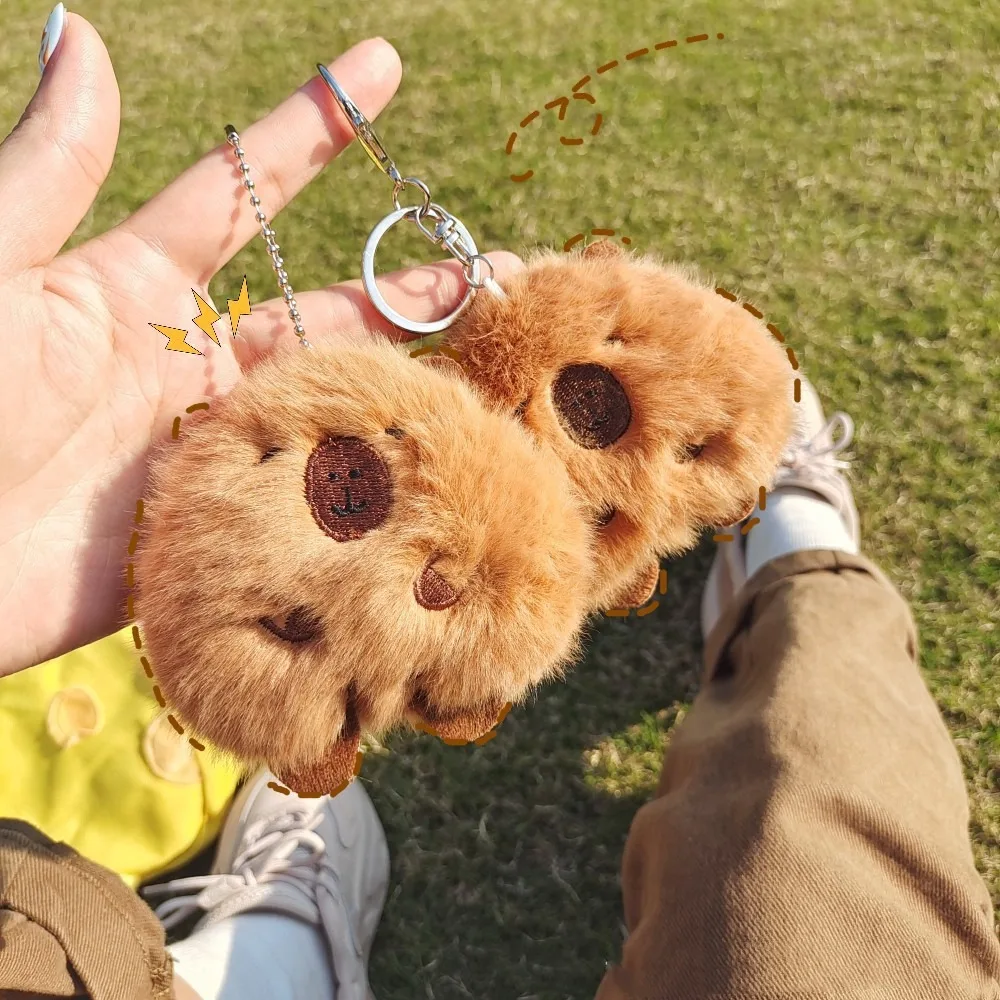 Kawaii Cartoon Capybara Plush Keychain Soft Stuffed Toys Capybara Pendant Schoolbag Accessories Mini Car Key Ring