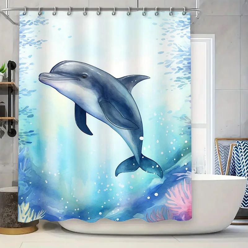 

Подводная жизнь Дельфин Синяя занавеска для ванны Водонепроницаемая тканевая занавеска с принтом Домашняя ванная комната Шторы для душа для детей Очень длинные S