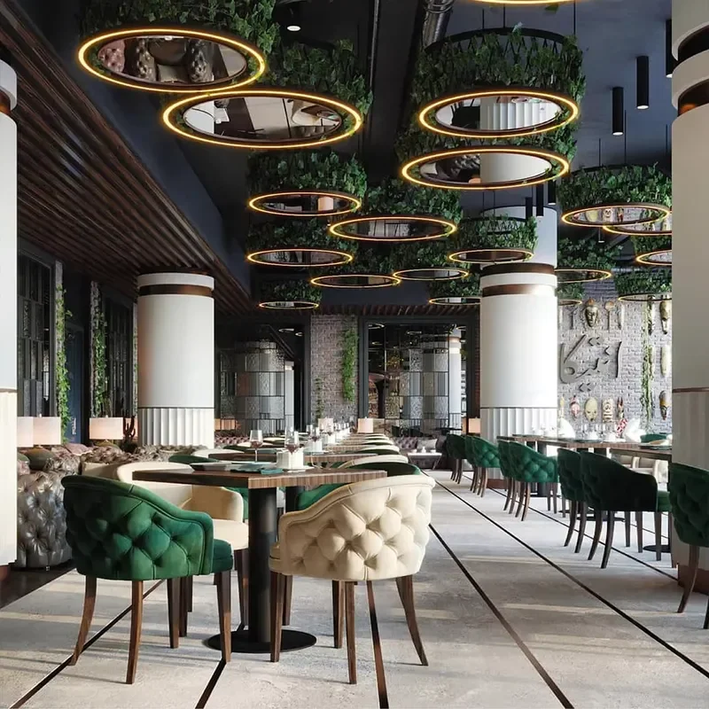 Wooden Coffee Shop Cafe Dining Tables and Chairs Set Leather Chesterfield Sofa Booth Seating Furniture for Hotel Restaurant