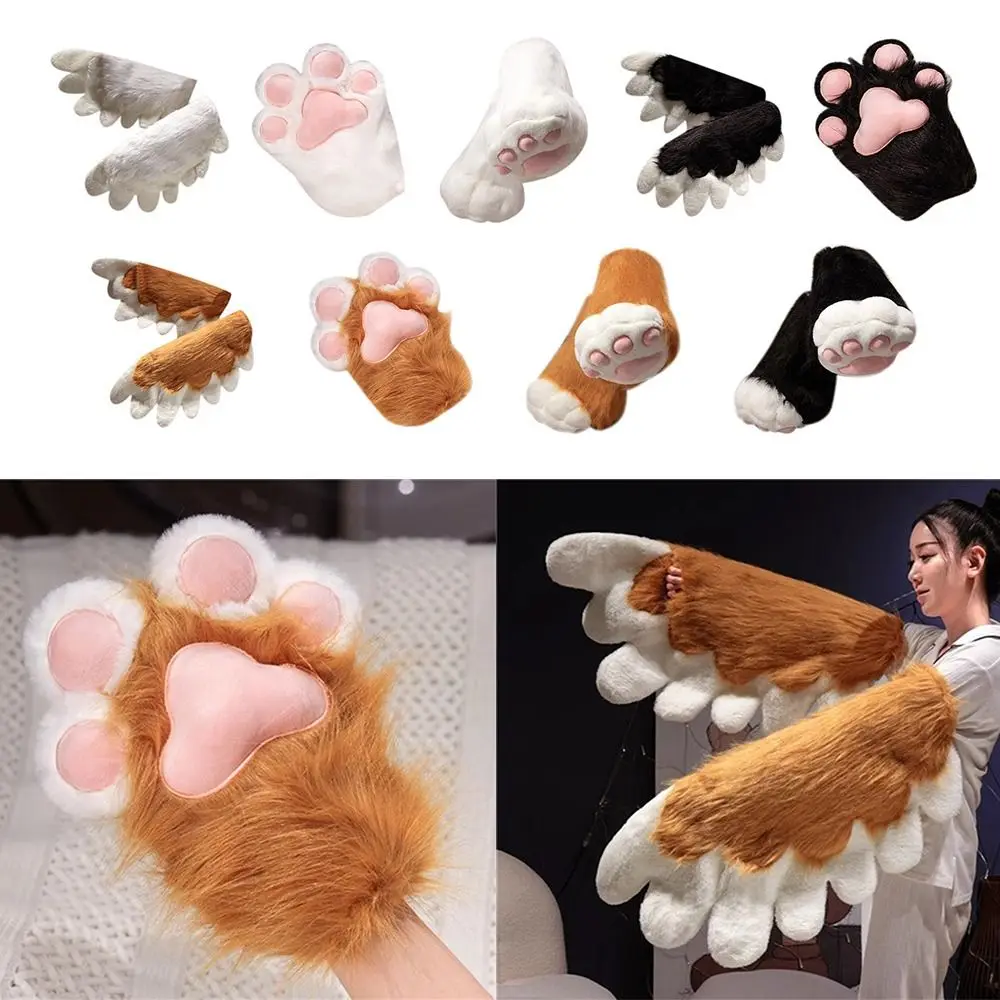 Fluffy Material Fursuit Paw Gloves Bear Style Cute Design Giant Wearable Wings Manga Inspired Cat Style Animal Shoes view 5