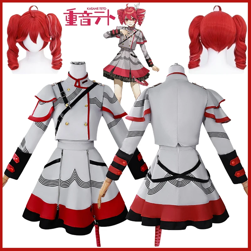 

Game Virtual Singer Kasane Teto Cosplay Costume Vtuber Kasane Teto Pink Uniform Red Wig Full Set Masquerade Party Carnival Suits