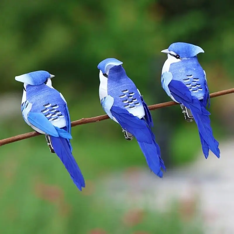 3pcs Artificial Birds Blue Fake Foam Animal Simulation Feather Birds Models DIY Wedding Home Garden Ornament Decoration