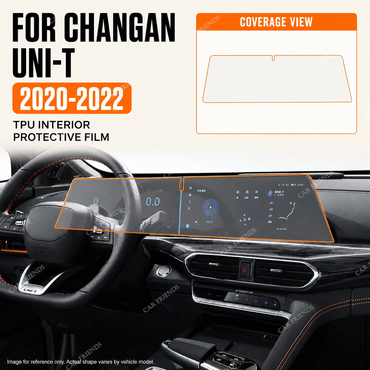 For Changan UNI-T 2020-2022 Transparent TPU Interior Protective Film Dashboard Screen Center Console Gear Panel