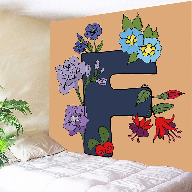 Colorful Letter Floral Tapestry Wall Hanging Botanical Flower Pattern Tapestry Wall Home Bedroom Living Room Decoration Tapestry