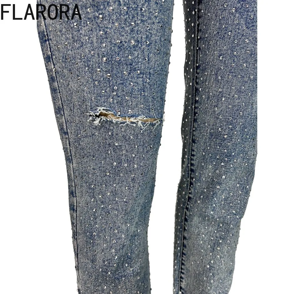 FLARORA ヴィンテージダイヤモンドデニムペンシルパンツ レディース ハイウエスト ホールポケット スキニー ジーンズ 2025 新作 Y2K ストリート 女性用 カウボーイパンツ