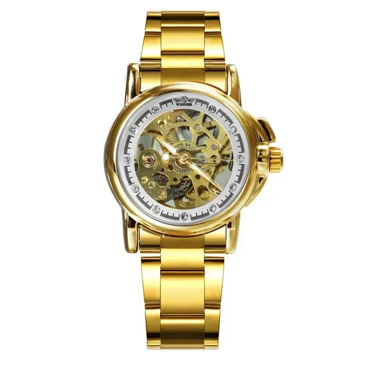 WINNER Watch Women Luxury Gold Skeleton Watches Fashion Casual Stainless Steel Strap Automatic Mechanical Wristwatches Ladies