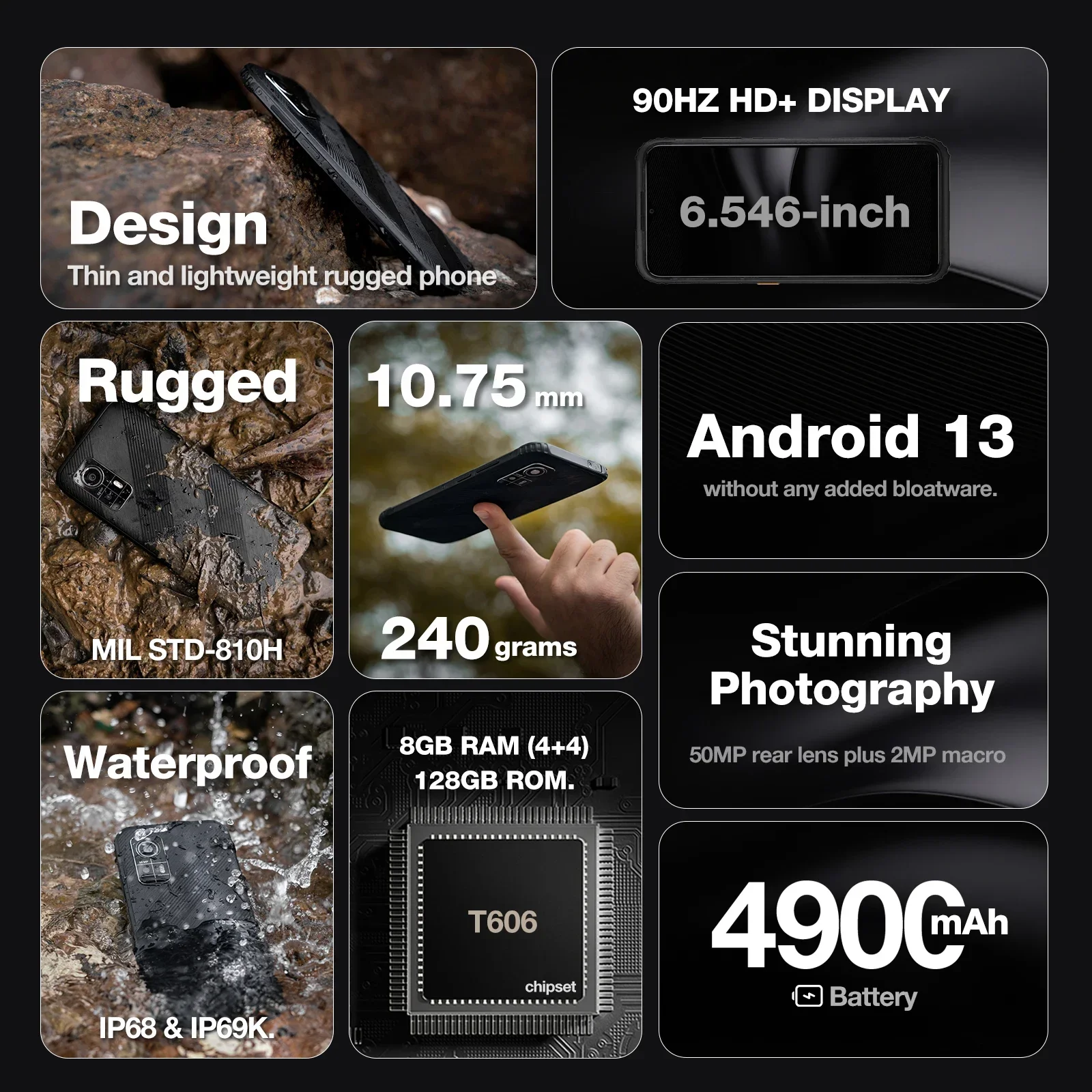 AGM H6 Lite Rugged Smartphone 4GB+128GB 50MP Camera 6.56 