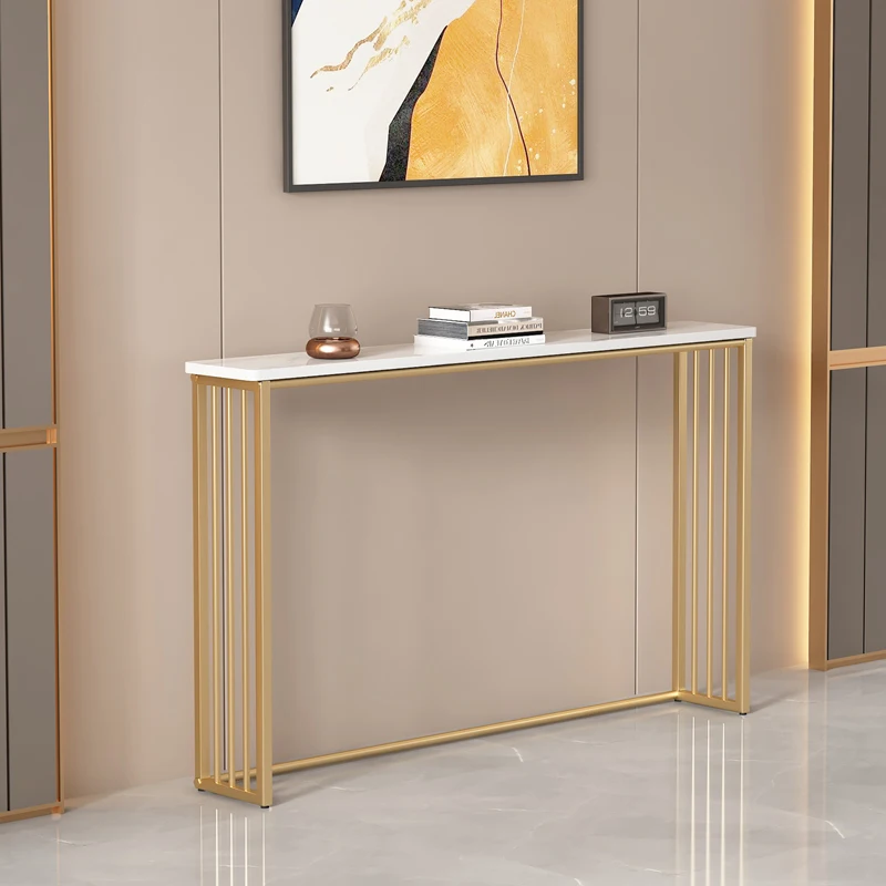 Luxury Gold Narrow Floor Standing Entryway Shelf Multi-Purpose Sofa Back Console Table Storage Organizer for Living Room Table image 3
