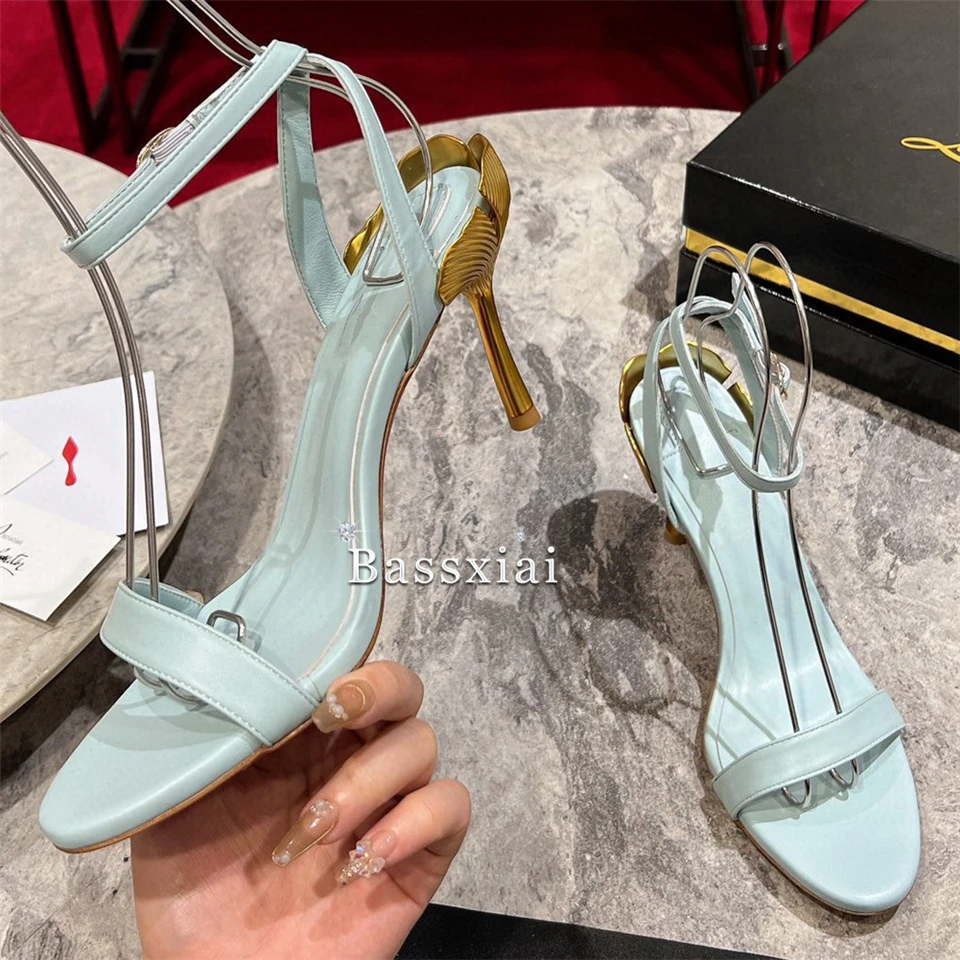 Sandali con cinturino in vera pelle da donna stile conciso tacco strano Open Toe scarpe estive moderne per ragazze 2024