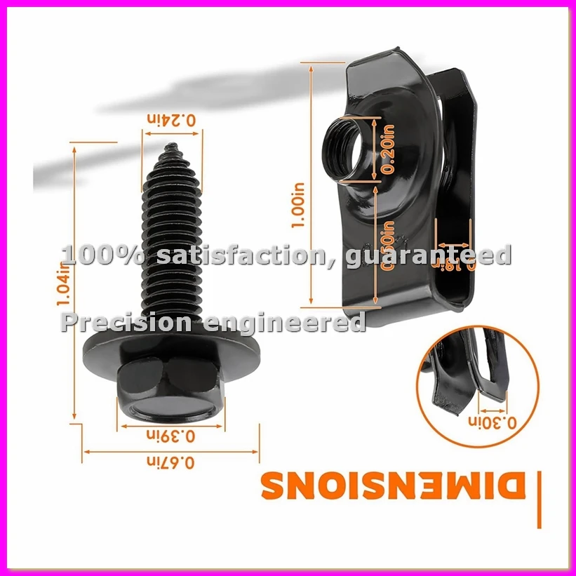 50 Pcs Body Fasteners - 25 Bolts & 25 U-Nut Clips for , Engine Cover & Splash Shield-ABFB