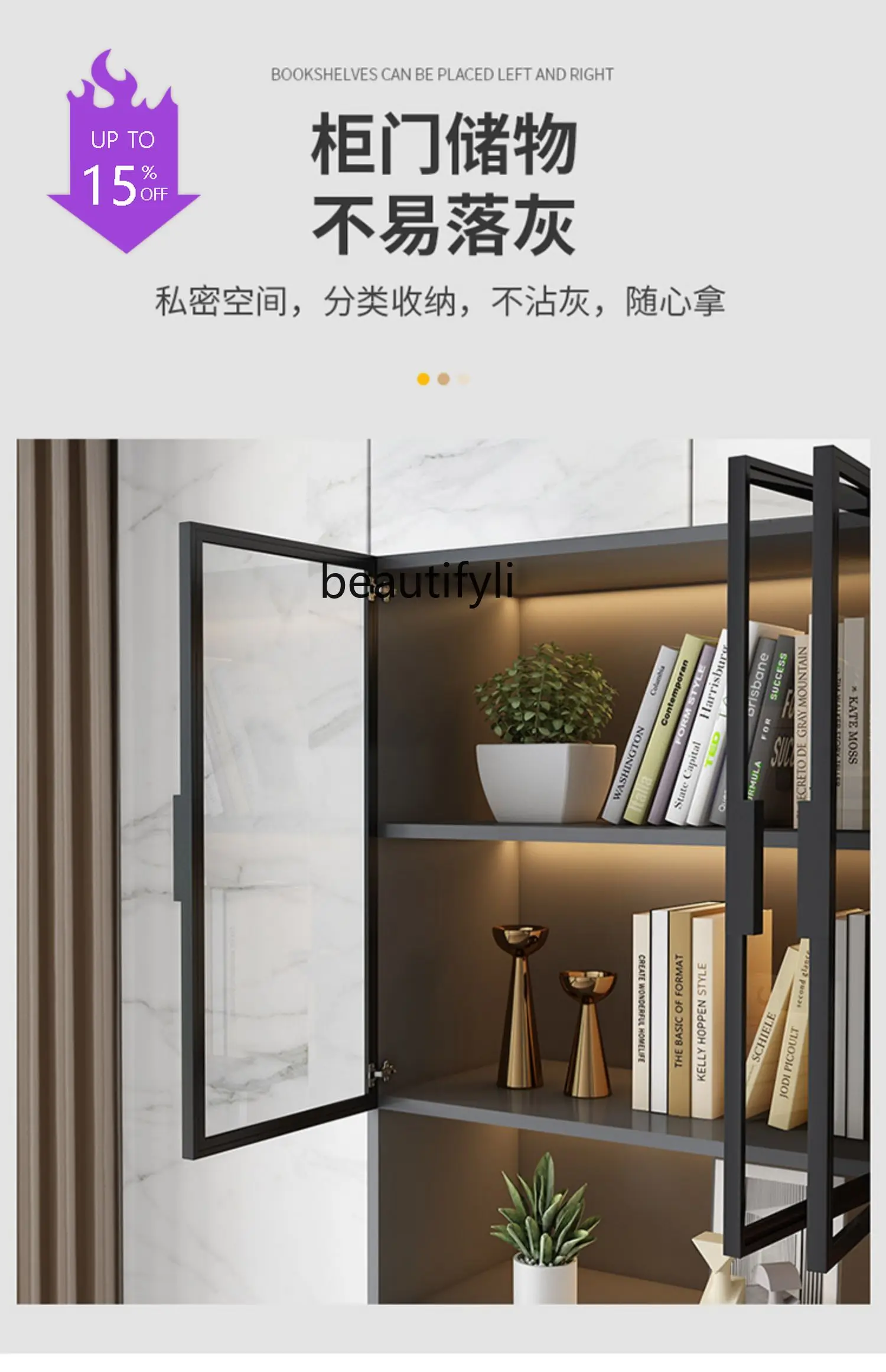 Solid Wood Bookcase with Glass Door Entire Wall Living Room Bookshelf Floor Standing Storage Cabinet Showcase