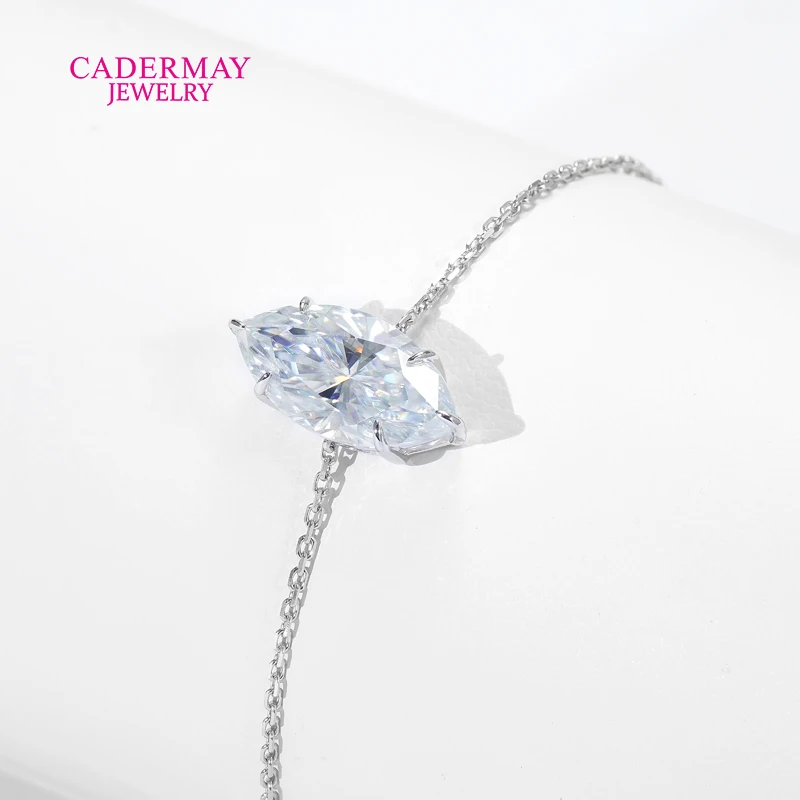 Cadermay Classic Marquise Cut Moissanite Bracelet 14K White Gold VVS Moissanite Solitaire Bracelets Women Luxury Wedding Jewelry