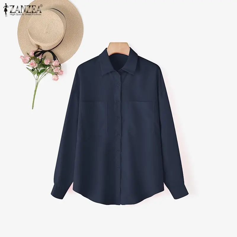 ZANZEA Women Stylish Tops Long Sleeve Shirts Elegant Office Lady Fashion Blouse Lapel Pockets Casual Loose Spring Autumn Blusas
