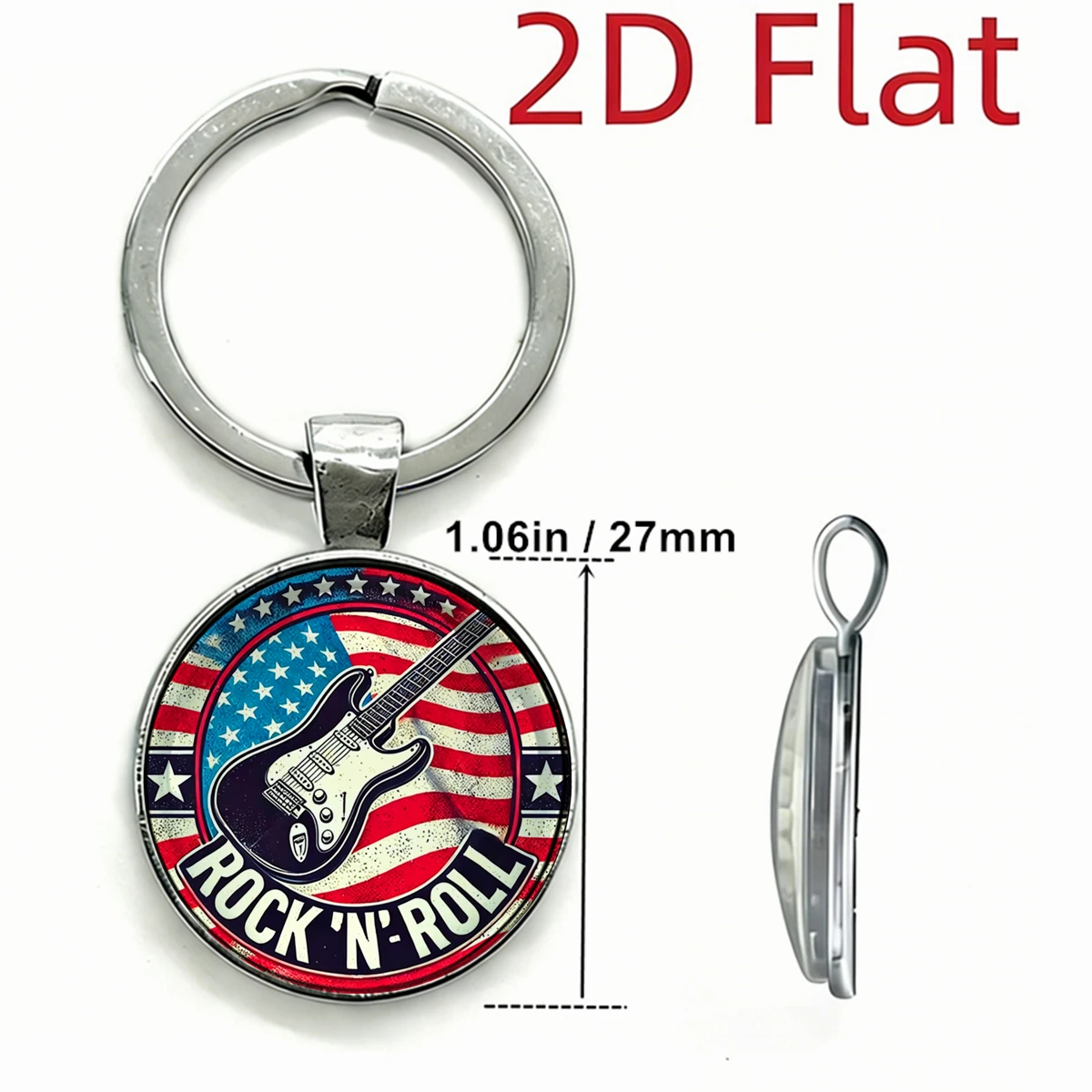 1PC ROCK N ROLL Music Guitar Keyring American Spirit Metal Keychain Guitar Design & Patriotic Stars, USA Independence Day Charms