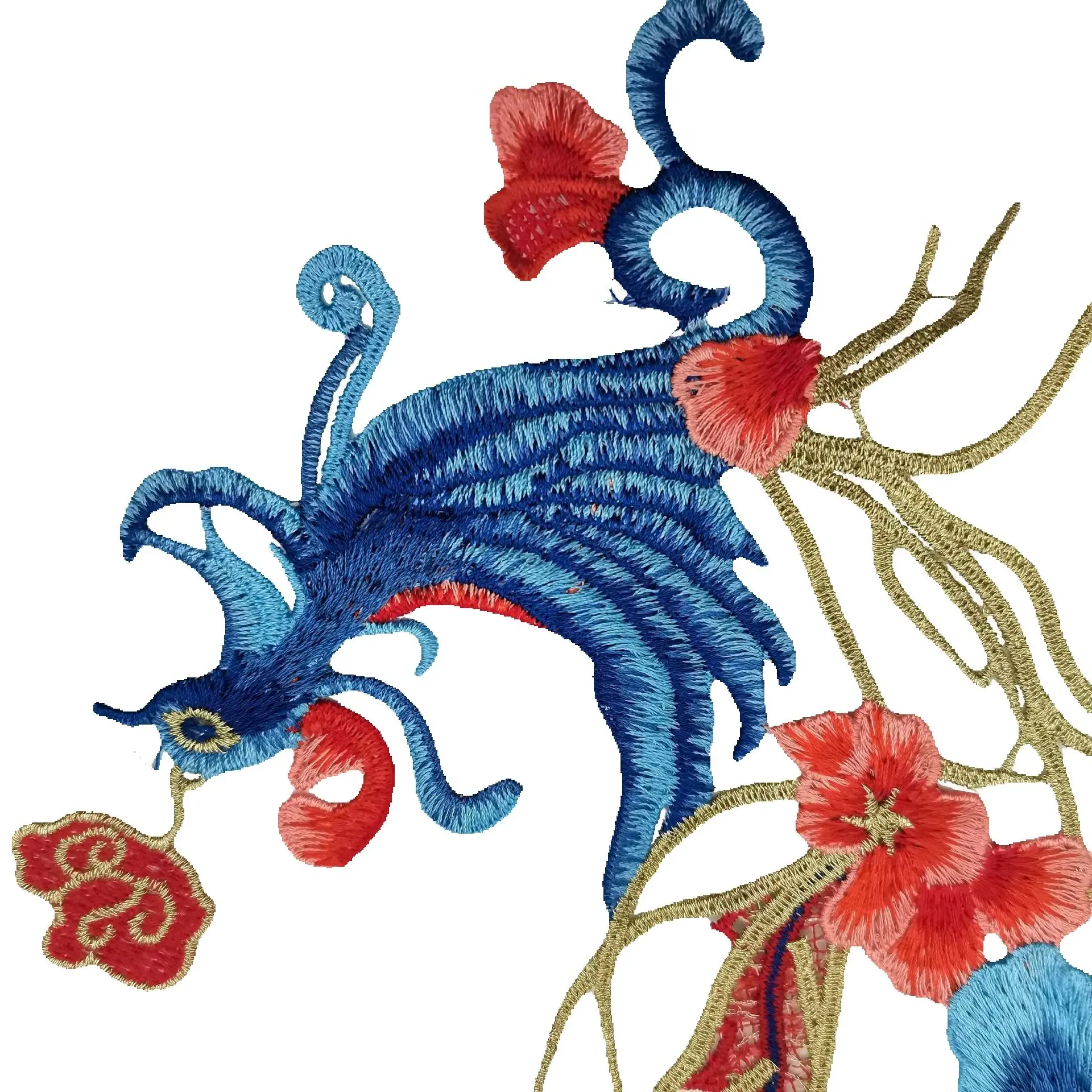 1 Pair Phoenix pair flower embroidery water soluble flower girl cheongsam dress decorative applique without adhesive
