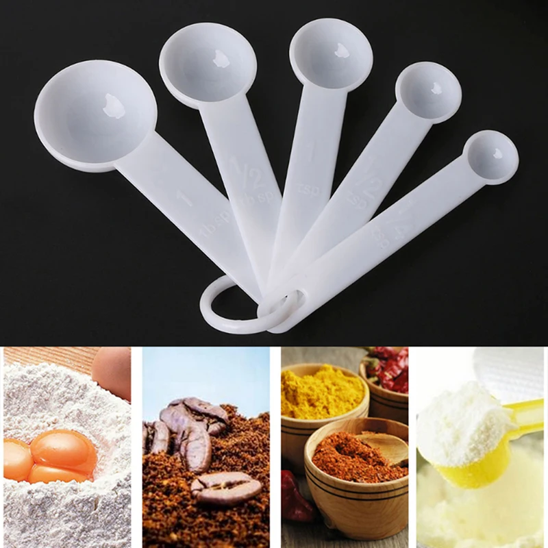 New#5pcs Baking Cooking Tools Plastic Measuring Spoon Measuring Ladle With Scale