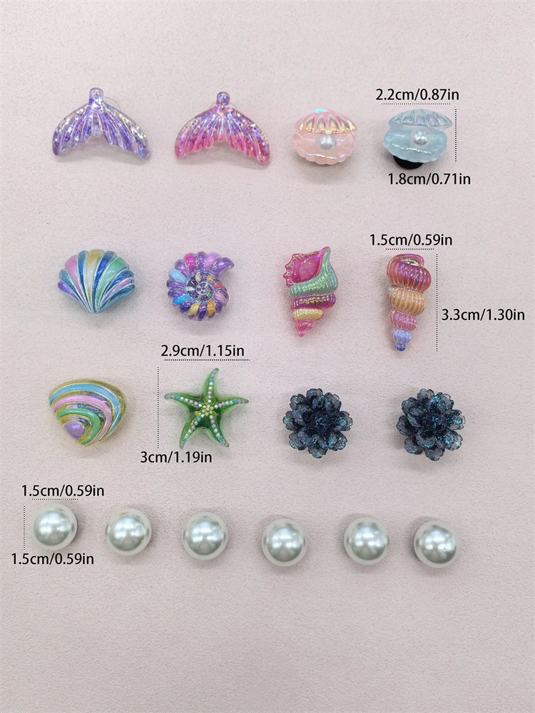 18-teiliges Set Muschel- und Seestern-Schuhclips aus ABS, Meerjungfrauenschwanz-Schuhverzierungen, DIY-Dekorationen, Lustige Blumen-Clogs-Schuhclips – Detail 2