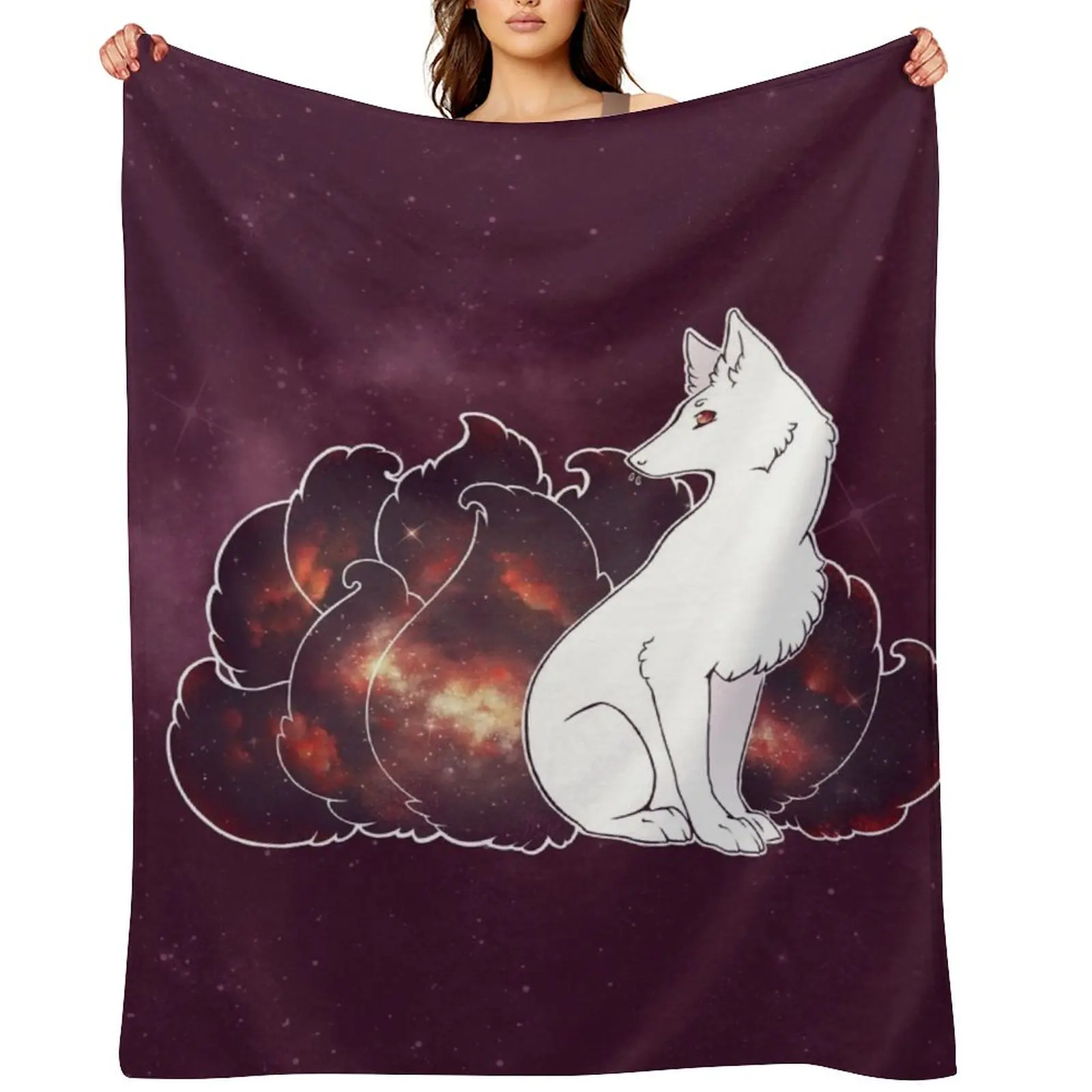 

Nine Tails of Space Clouds - Galaxy Kitsune - Throw Blanket Plaid on the sofa Luxury Thicken Quilt Decoratives Blankets