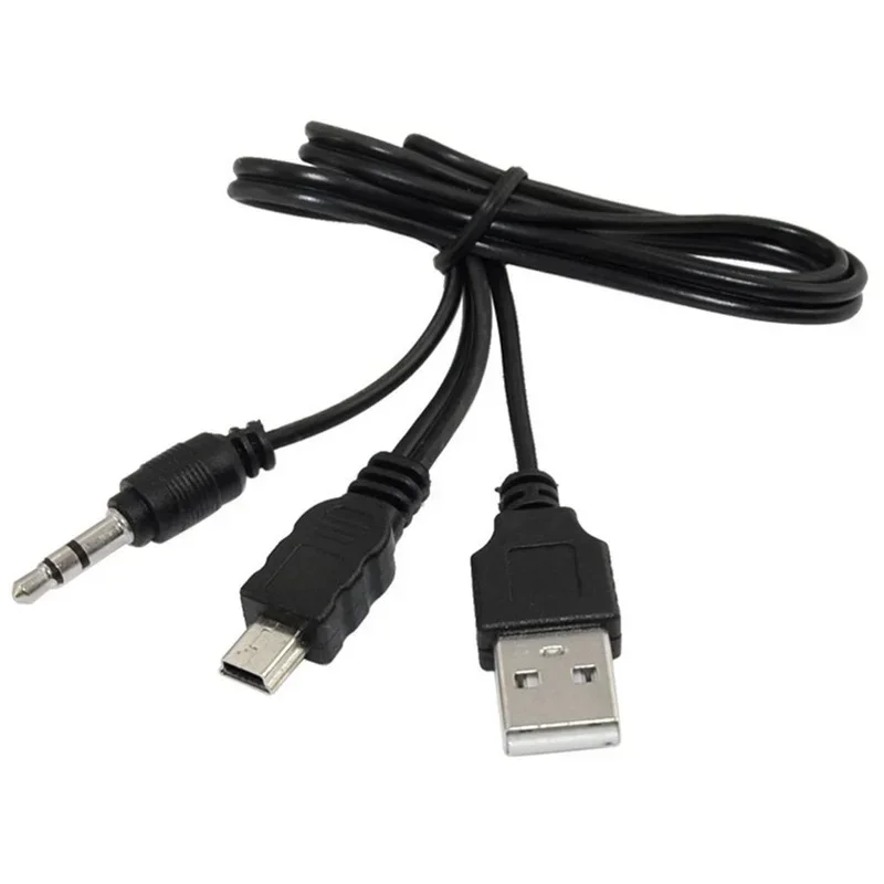 USB2.0 A męski na Mini B męski + 3,5 mm adapter audio AUX Kabel do ładowarki Kabel 0,5 m