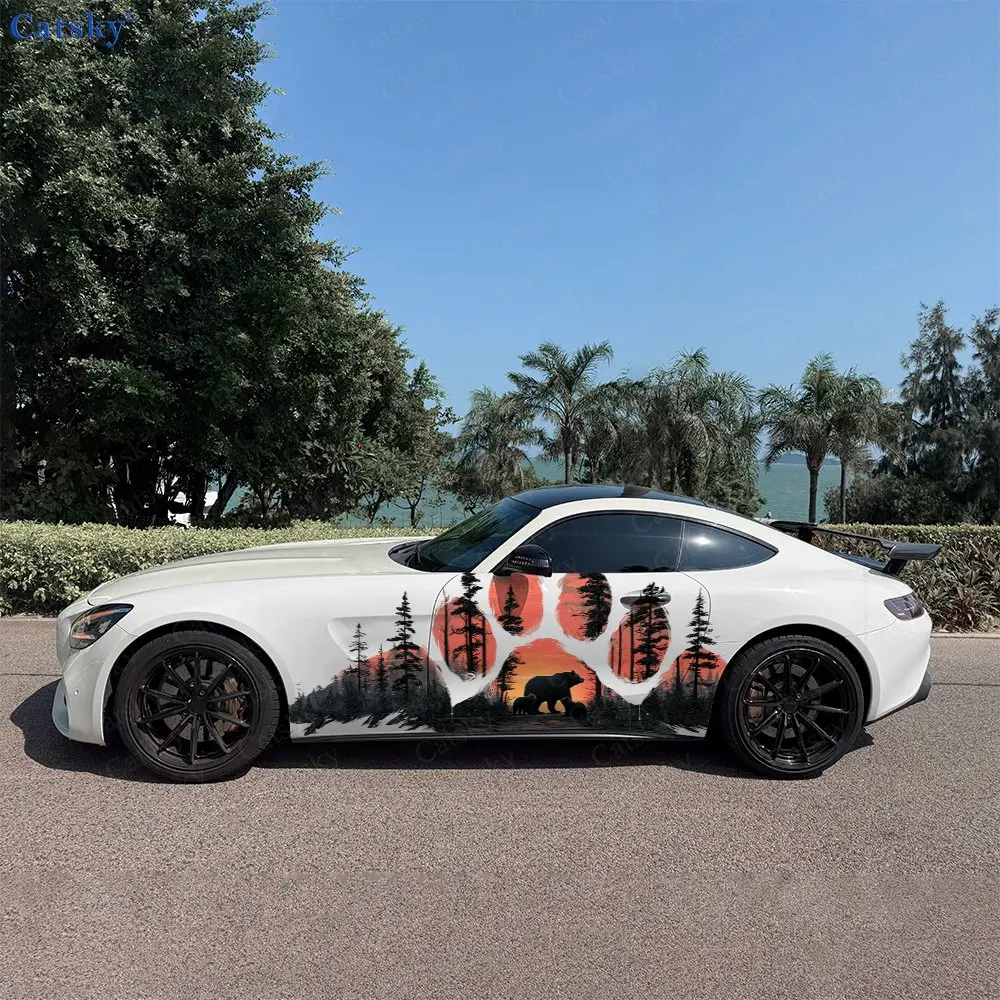 

2PCS Bear Print Mountain Spirit, Durable, Fade-resistant, Enhance Vehicle Aesthetics With Bold Artistic Design Car Vinyl Wraps
