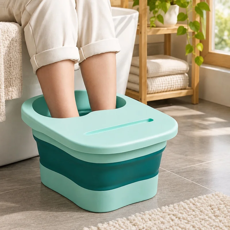 Foldable Foot Bath Spa with Lid, Massage Function, and Compact Storage for Home Relaxation