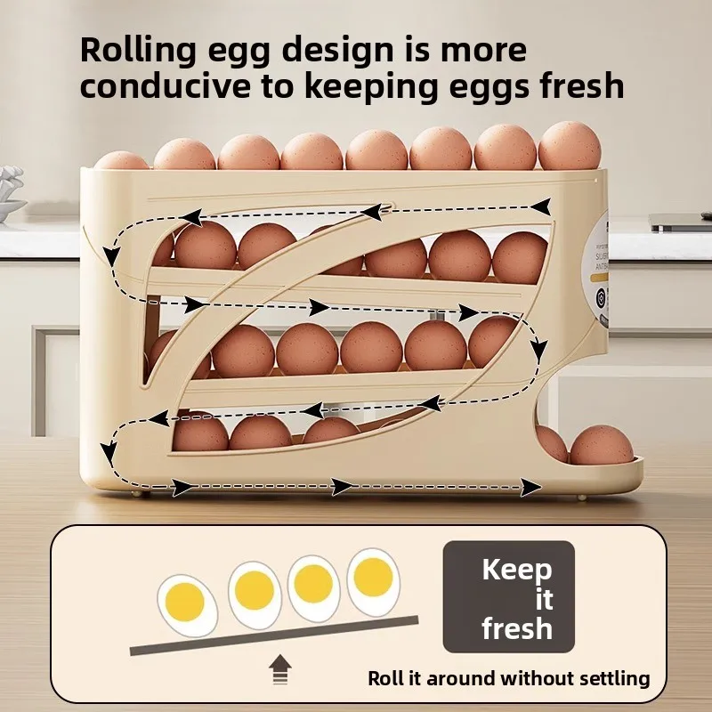 Rolling Slide Egg Storage Box, Food Grade Refrigerator Side Door Egg Holder, Freshness Preserving Organizer for Eggs