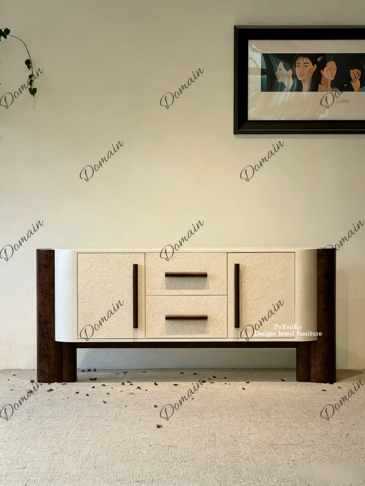 Medieval style solid wood white tree tumor skin dining side cabinet living room home designer model surprise storage locker