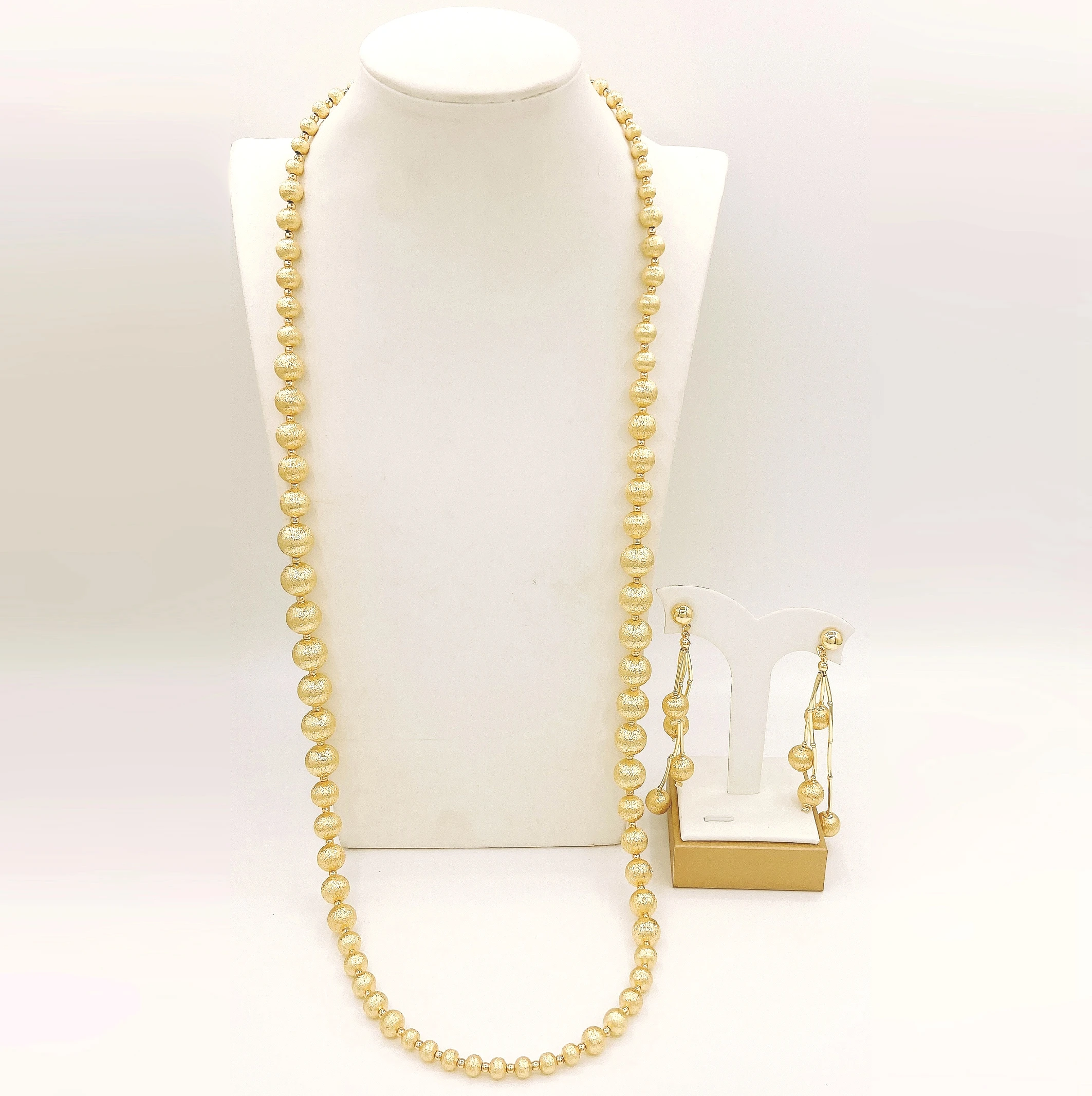 Women Long Sweater Necklace & Dangle Earrings Set, Trendy Beaded Pearl Metal Chain Jewelry Set Elegant Ladies Matching Jewellery