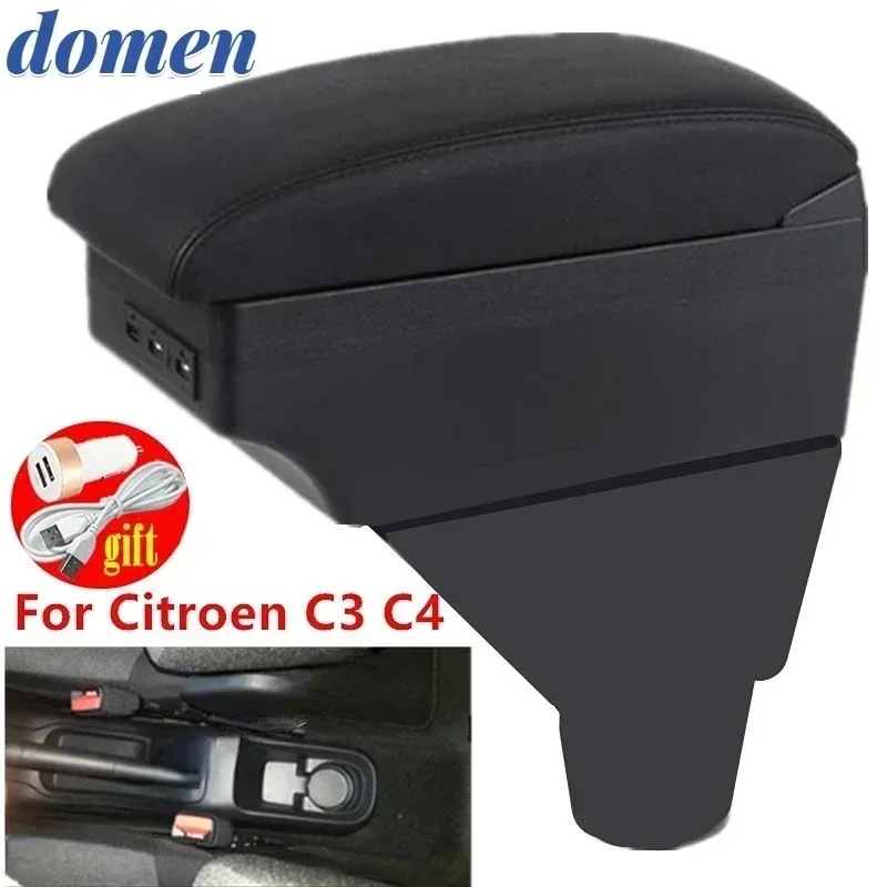 

For Citroen C3 C4 Armrest Box Center console central Store content box cup holder accessories parts USB Charging