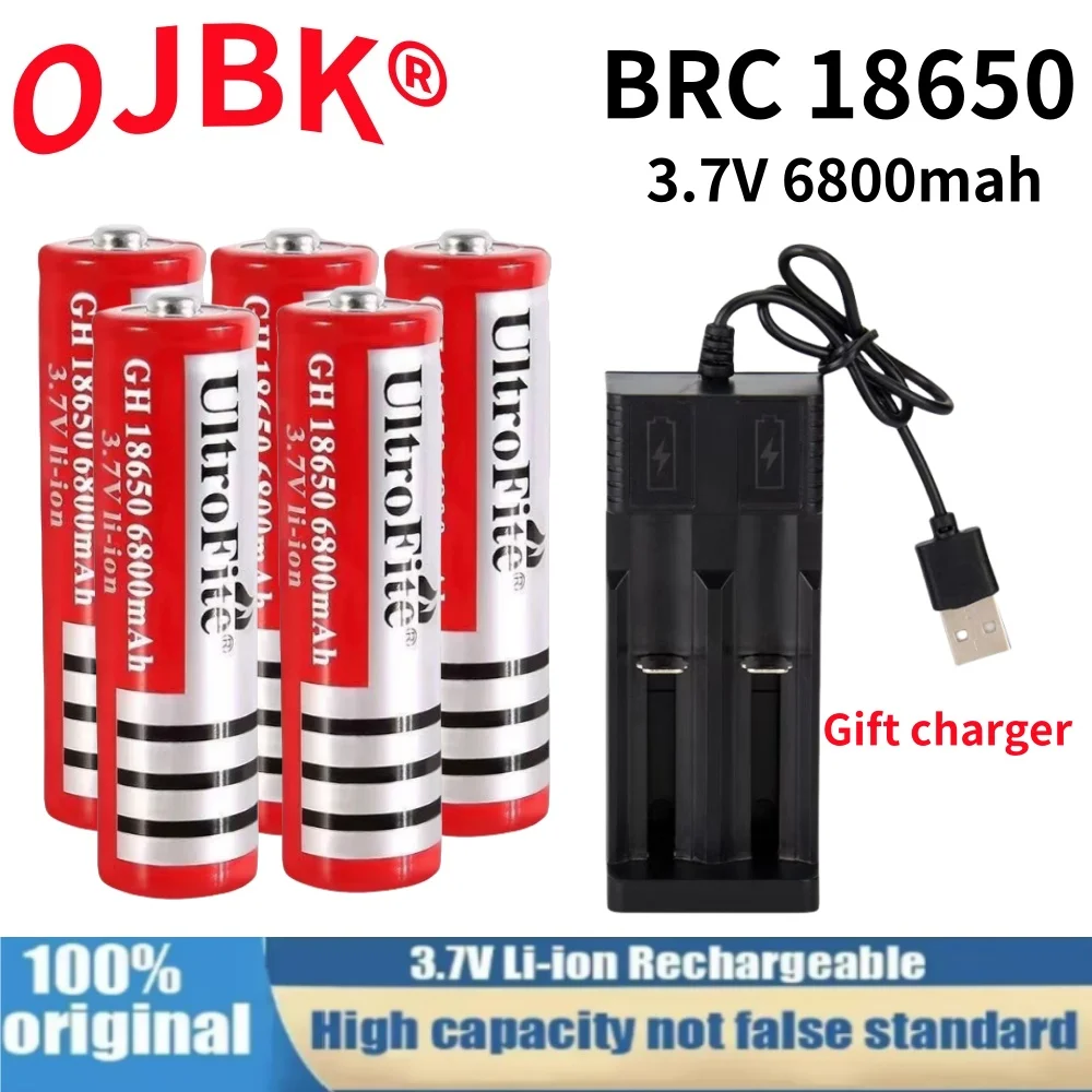 

100% New 18650 battery 3.7V 6800mAh rechargeable liion battery for Led flashlight Torch batery litio battery+ Free Shipping