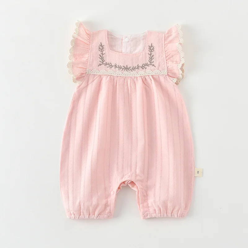 

Кружевные комбинезоны с летающими рукавами и вышивкой, летние тонкие милые модные повседневные простые комбинезоны, детская одежда