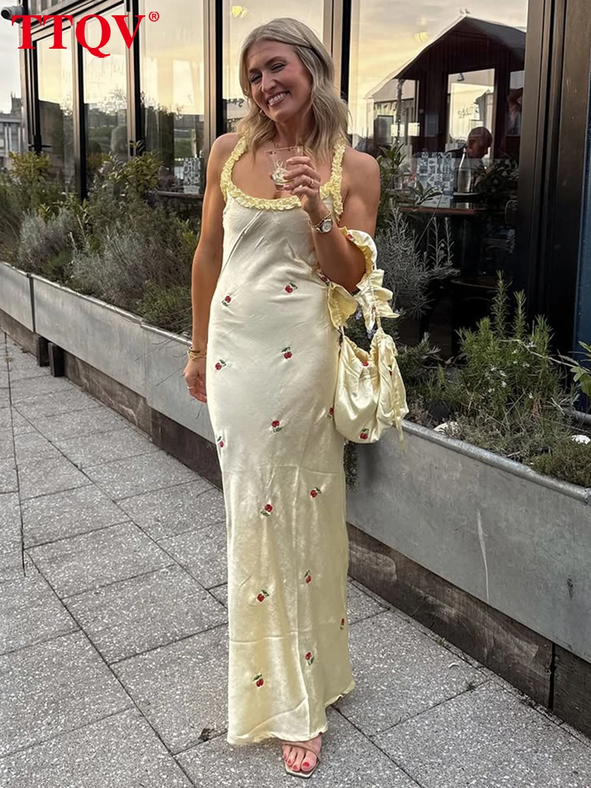 

TTQV Fashion Loose Print Women's Dress 2026 Summer Strap Sleeveless Maxi Dresses Lady Elegant Classic Female Sundresses