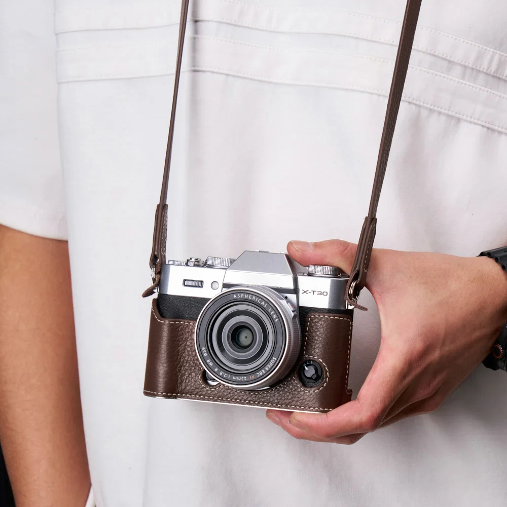 For Fuji XT30 XT30II XT30III Case With Metal Base Handmade Genuine Leather Protective Case Half Case Vintage Leather Camera Bag