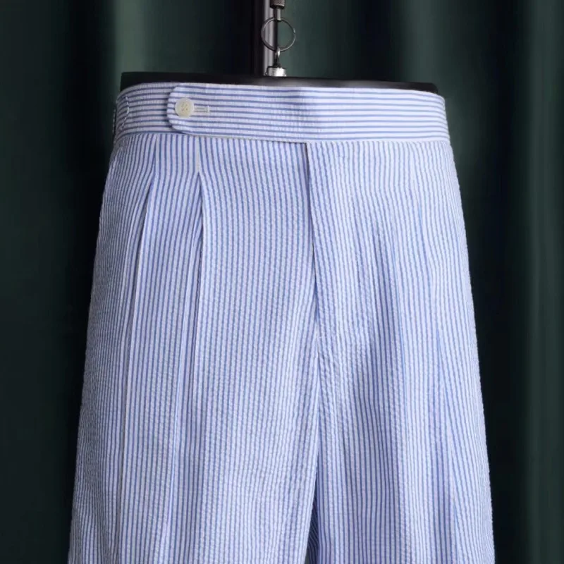 

Retro Faion Neapolitan Paris Stripe ort Pants Bubble Cloth Five-Point Slim Fit Youthful Energy Sle Casual Cotton orts