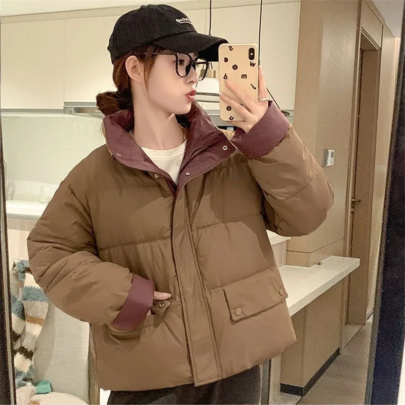 Winter Unten Mantel Frauen Parkas 2025, Neue Warme Baumwolle Gefütterte Jacke Brot Outwear Mode Kurze Stehkragen Mantel Weibliche Tops