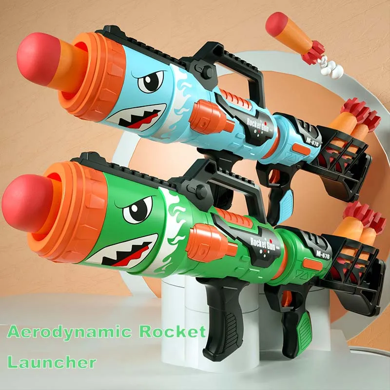 

69cm Shark Rocket Launcher Air Soft Bullet Toy Gun Plastic Can Launch Bullets Long Range Shooting Toy For Kids Outdoor Games